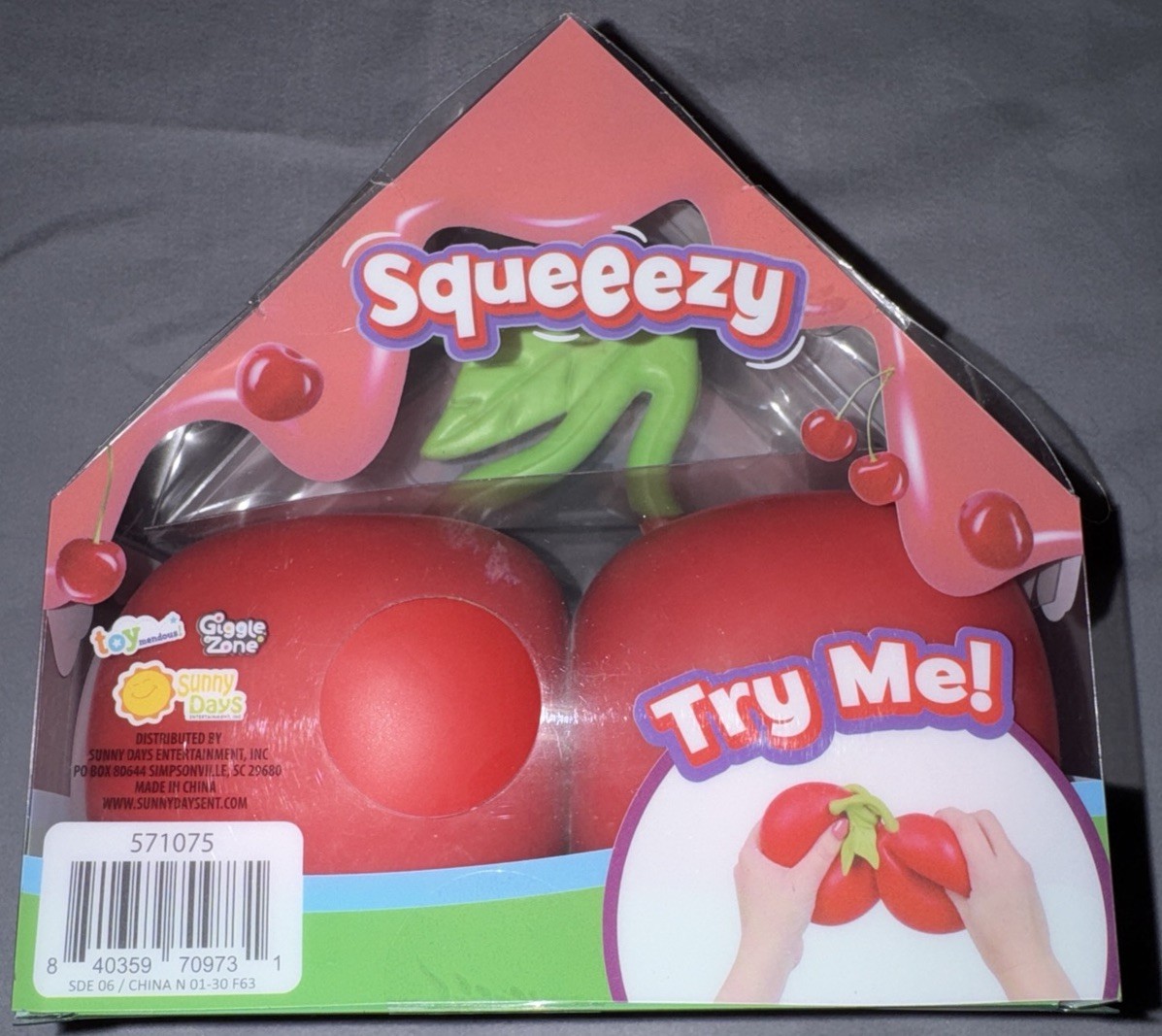 Sunny Days Squeezy Cherry Tactile Squeeze Toy Red Green 3+ 571075