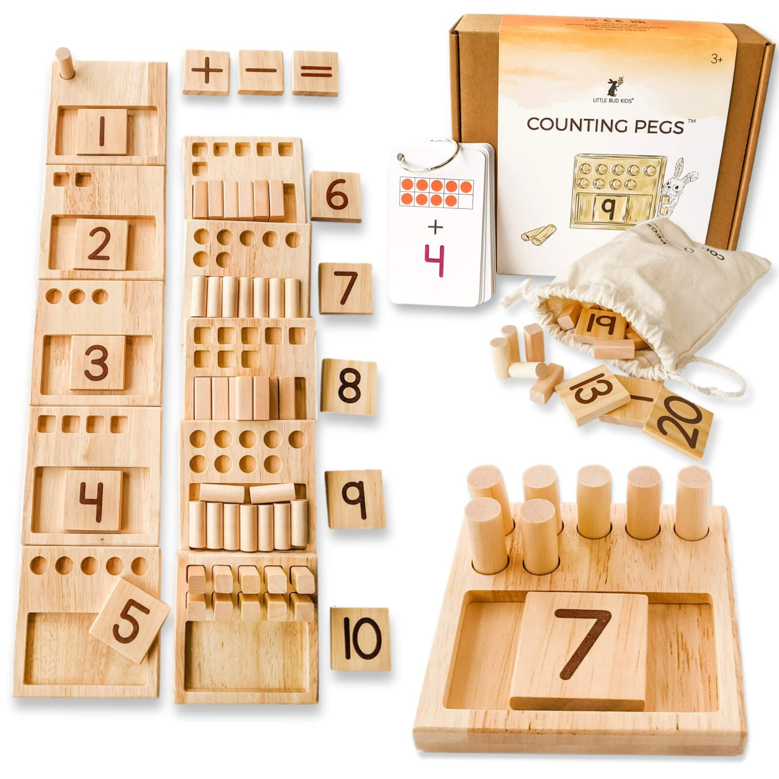 LITTLE BUD KIDS Counting Pegs Ten Frame Montessori Math Toy for 3 – 7 years old