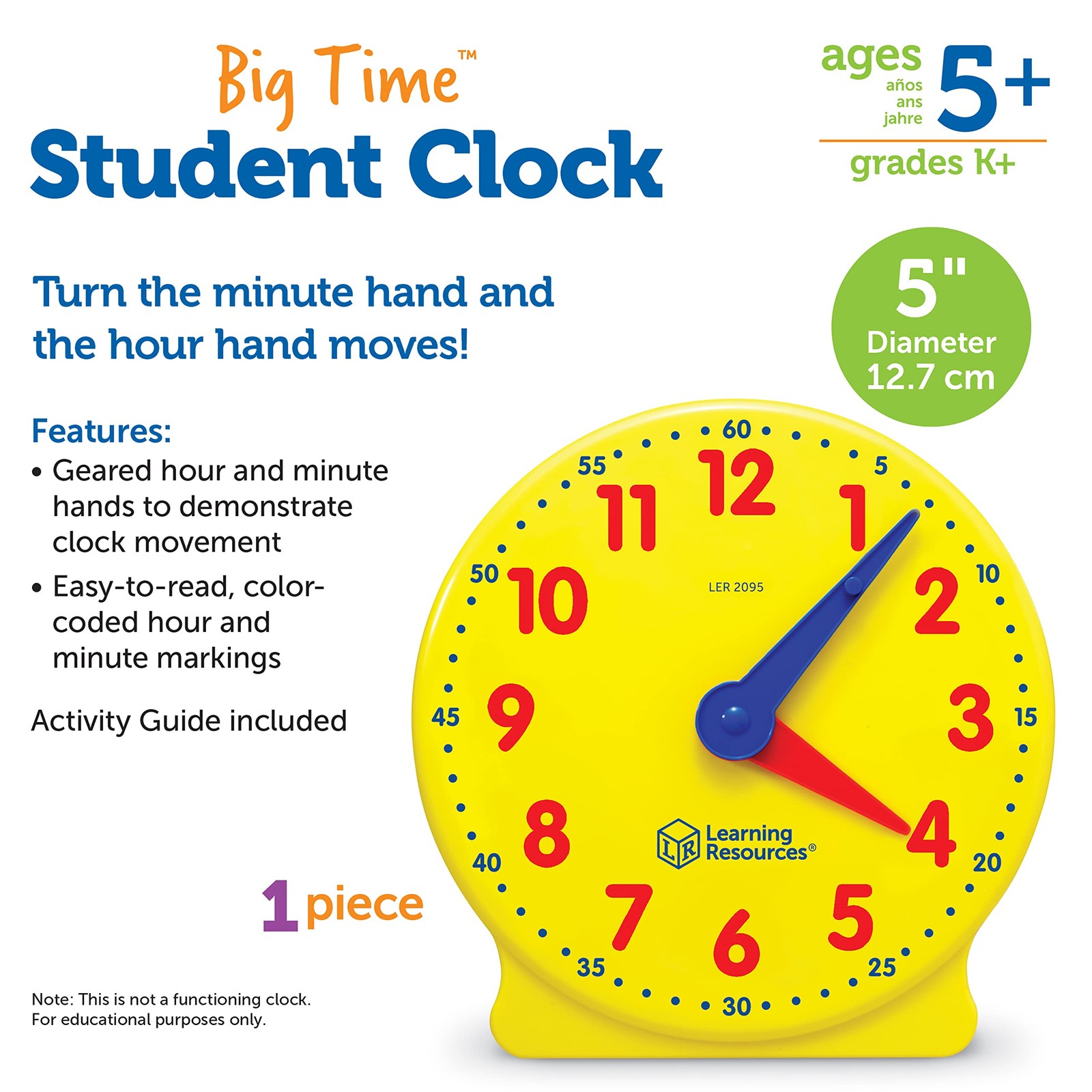 Learning Resources Big Time Student Clock, Teaching & Demonstration Clock, 12