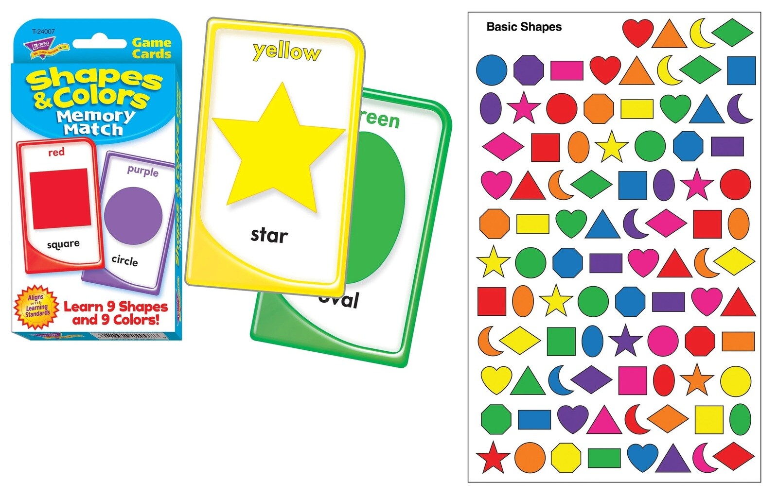 Shapes Colors Memory Match Pairs Game Flash Cards & Reward Stickers Toddlers Set