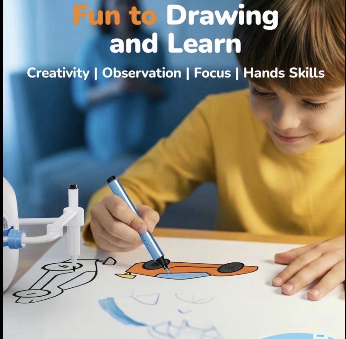 QIBOX Kids Drawing Robot Electronic Learning Toy Set w/ Cards & Markers 3+