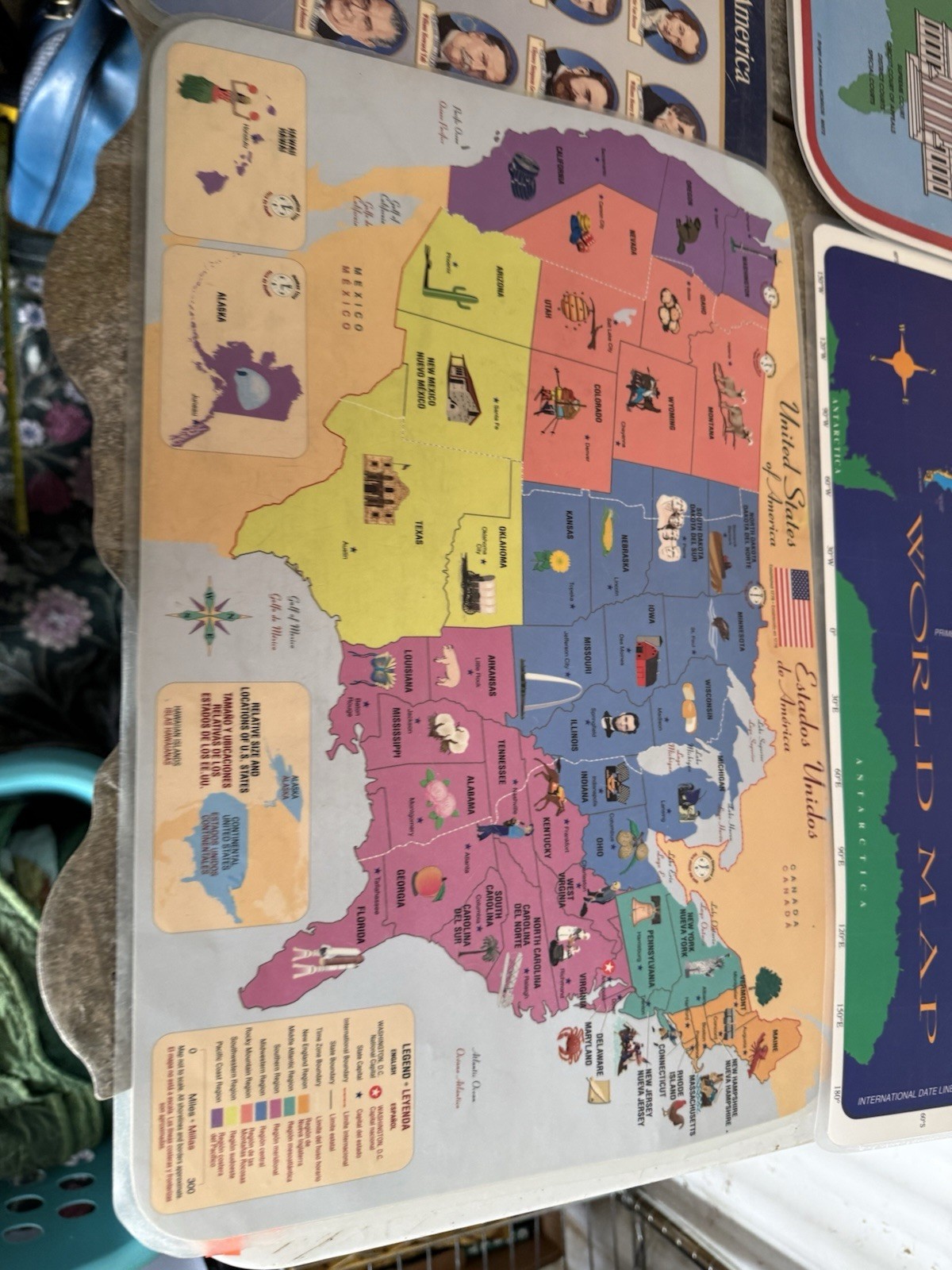 Vintage Laminated Kids Learning Home School Place Mat – Lot of 5- Reversible