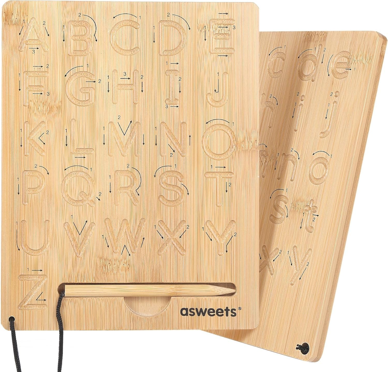 Asweets Montessori Wooden Alphabet Tracing Board, Wood Letter Practicing Boar