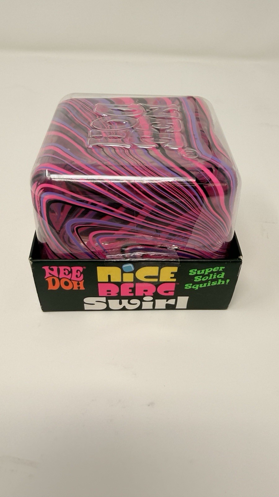 NeeDoh Nice Berg Swirl XL Giant Swirl Cube 3.25″ Nee Doh Pink Purple Black!