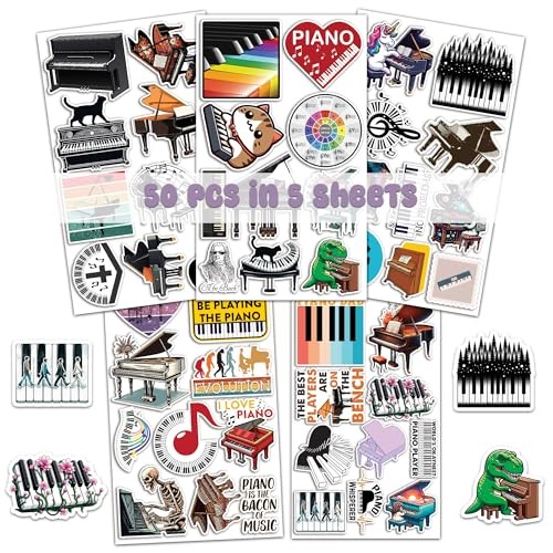 Pack 50 PCS Piano Stickers Musical Instrument Waterproof Vinyl Decals Music