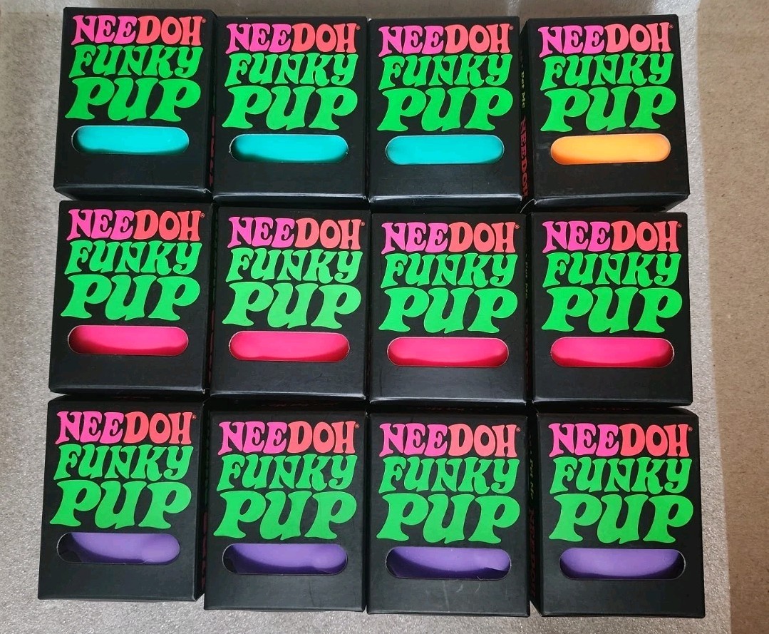 Nee Doh Funky Pup Squeeze Ball Super Squish LOT OF 12 with Display Box NEW