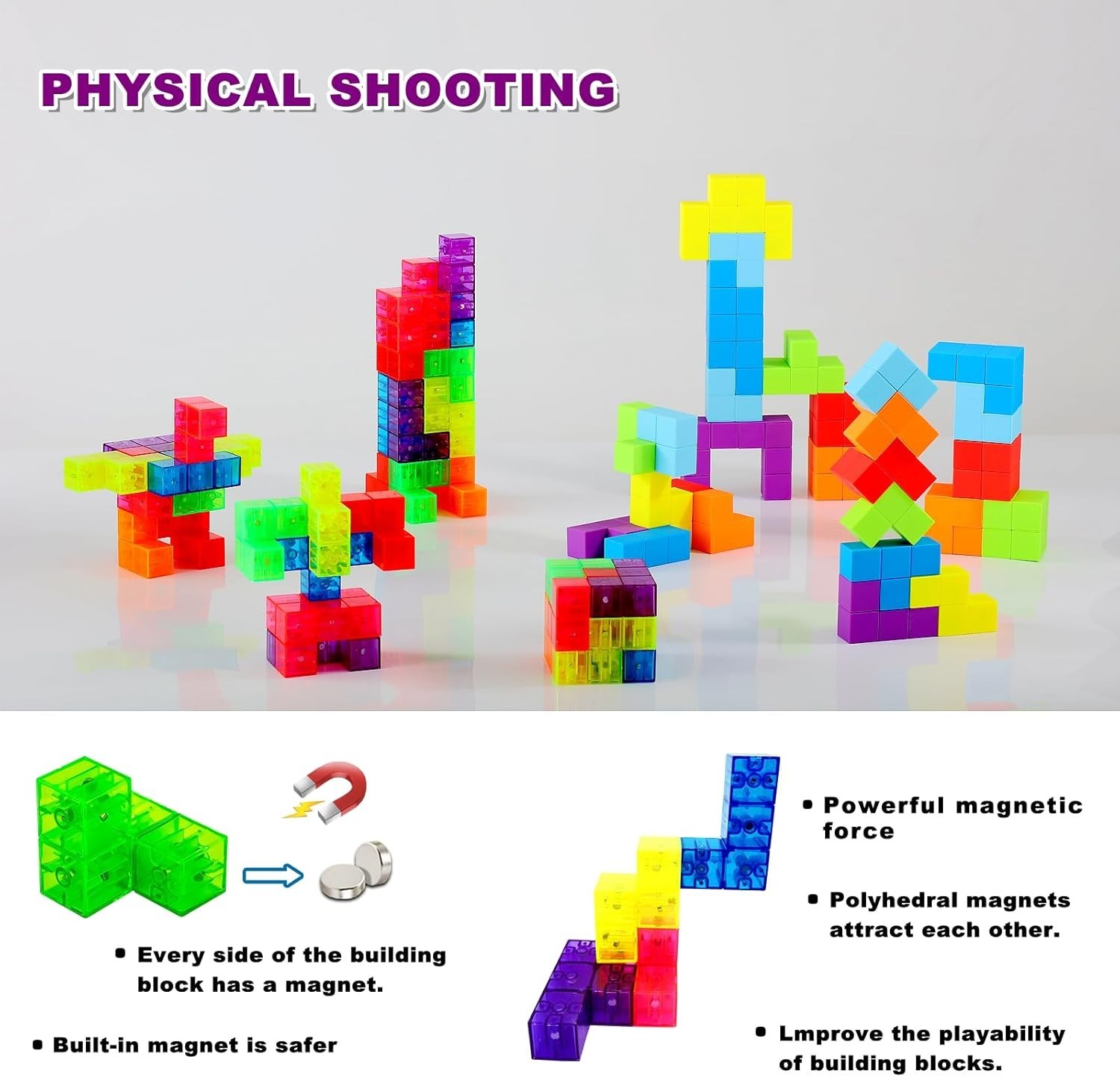 Magnetic Building Blocks Magic Magnetic 3D Puzzle Cubes, Set of 7 Multi Shapes M