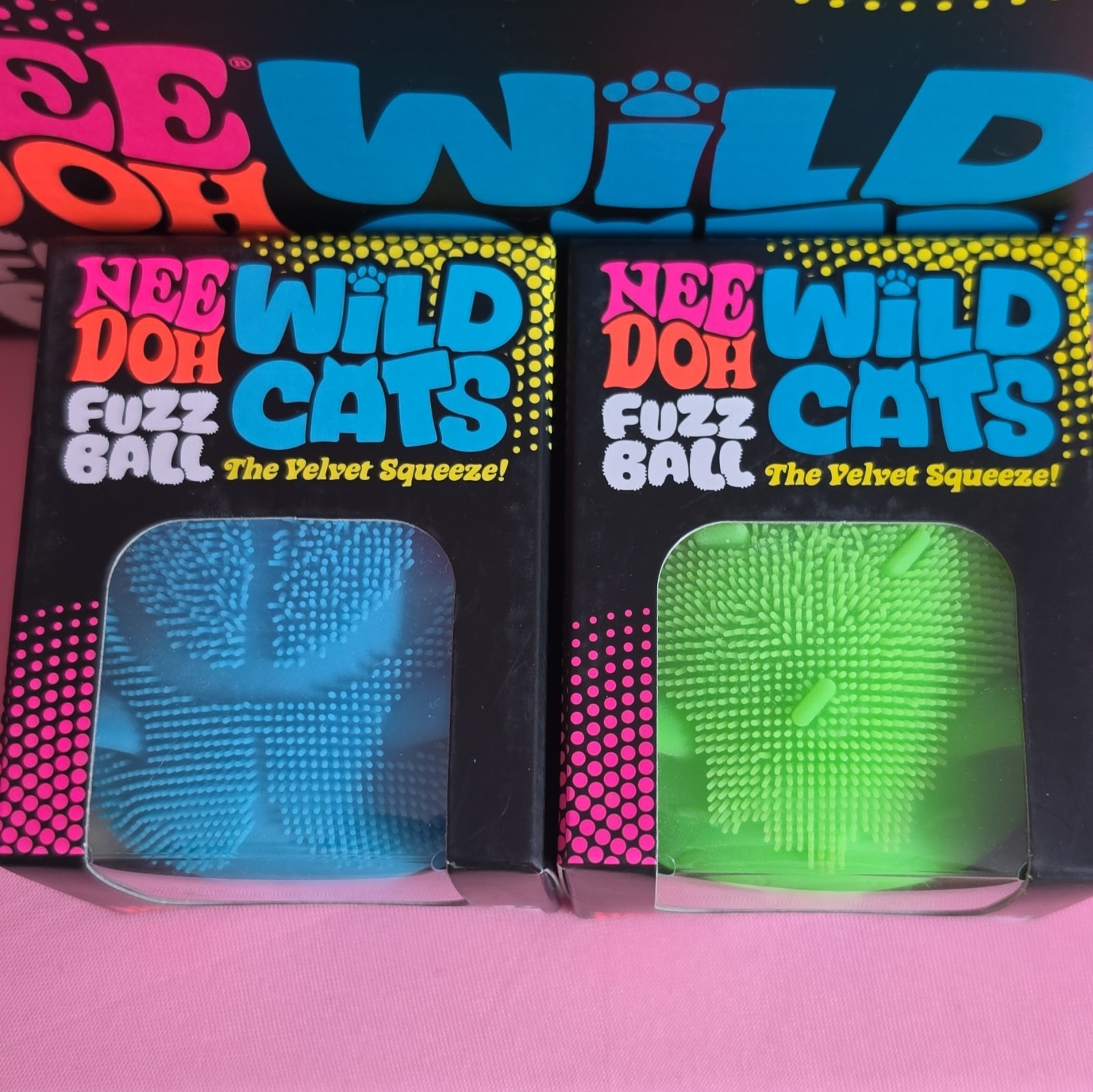 Schylling NeeDoh Wild Cats Fuzz Ball Velvet Squeeze Toy Blue/Green Lot 2