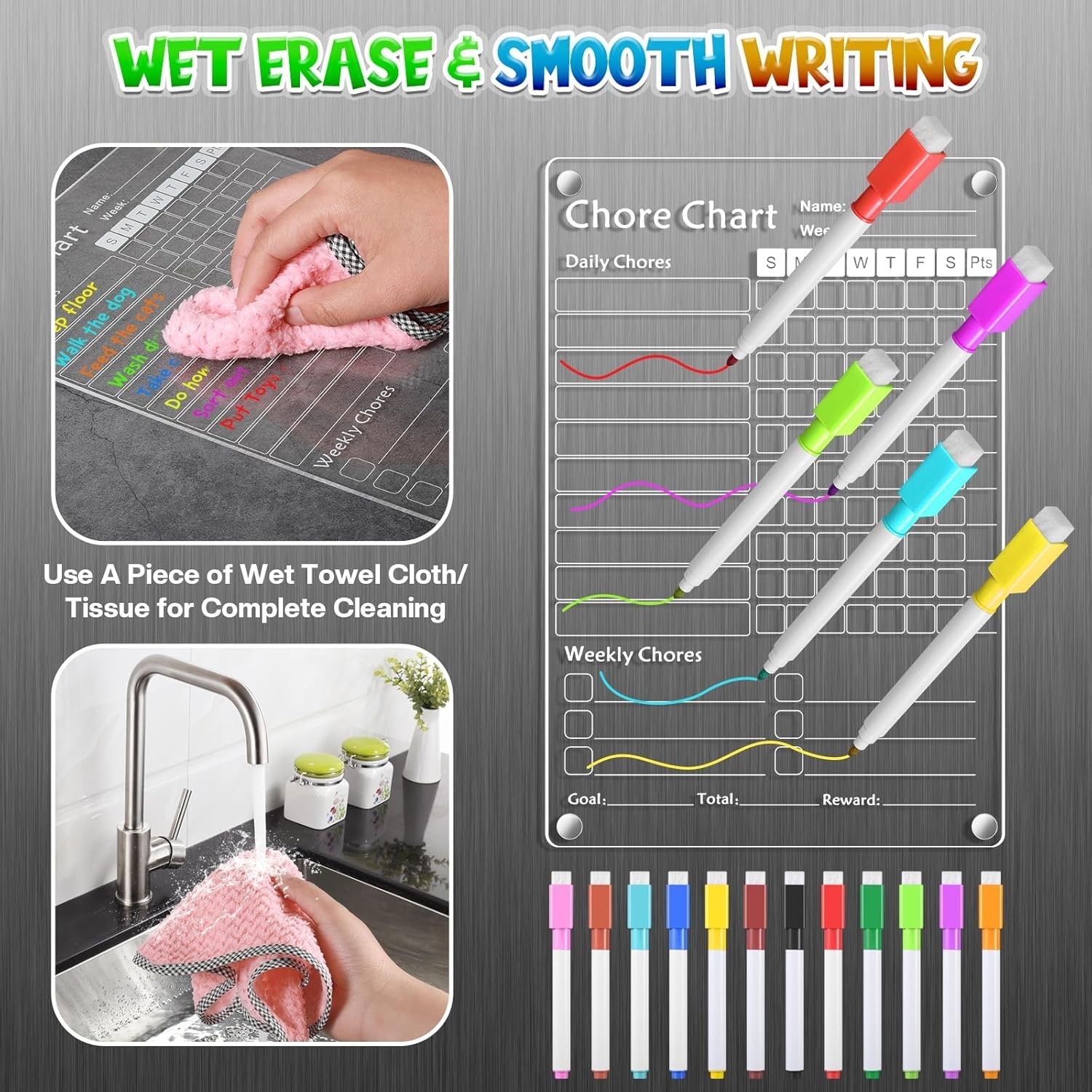 Acrylic Magnetic Chore Chart for Kids,Chores 12 x 8 inch, White-1 Pack