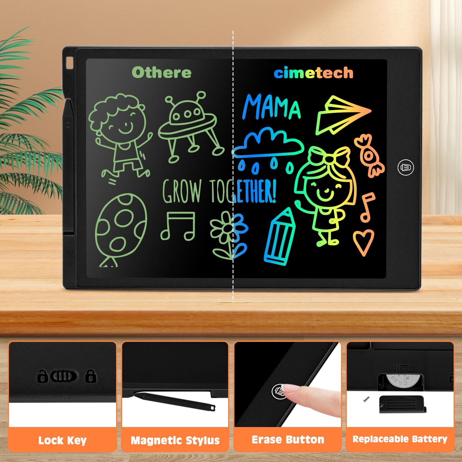 cimetech LCD Writing Tablet, Toys Gifts for 3-8 Year Old 12”, 12” Black