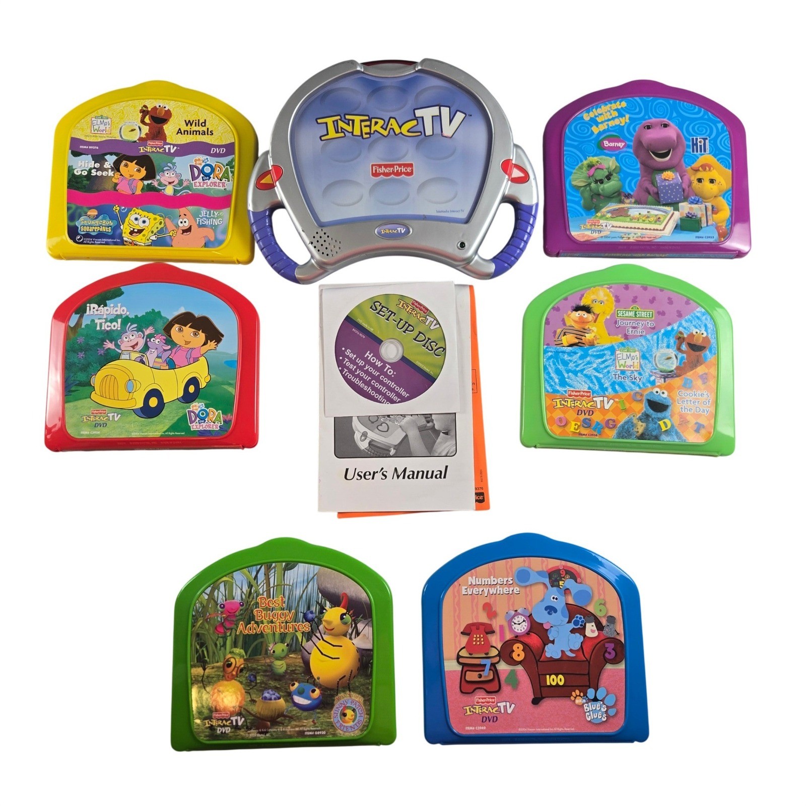 Fisher Price InteracTV Learning System Bundle 6 Games Blue’s Clues Dora Barney