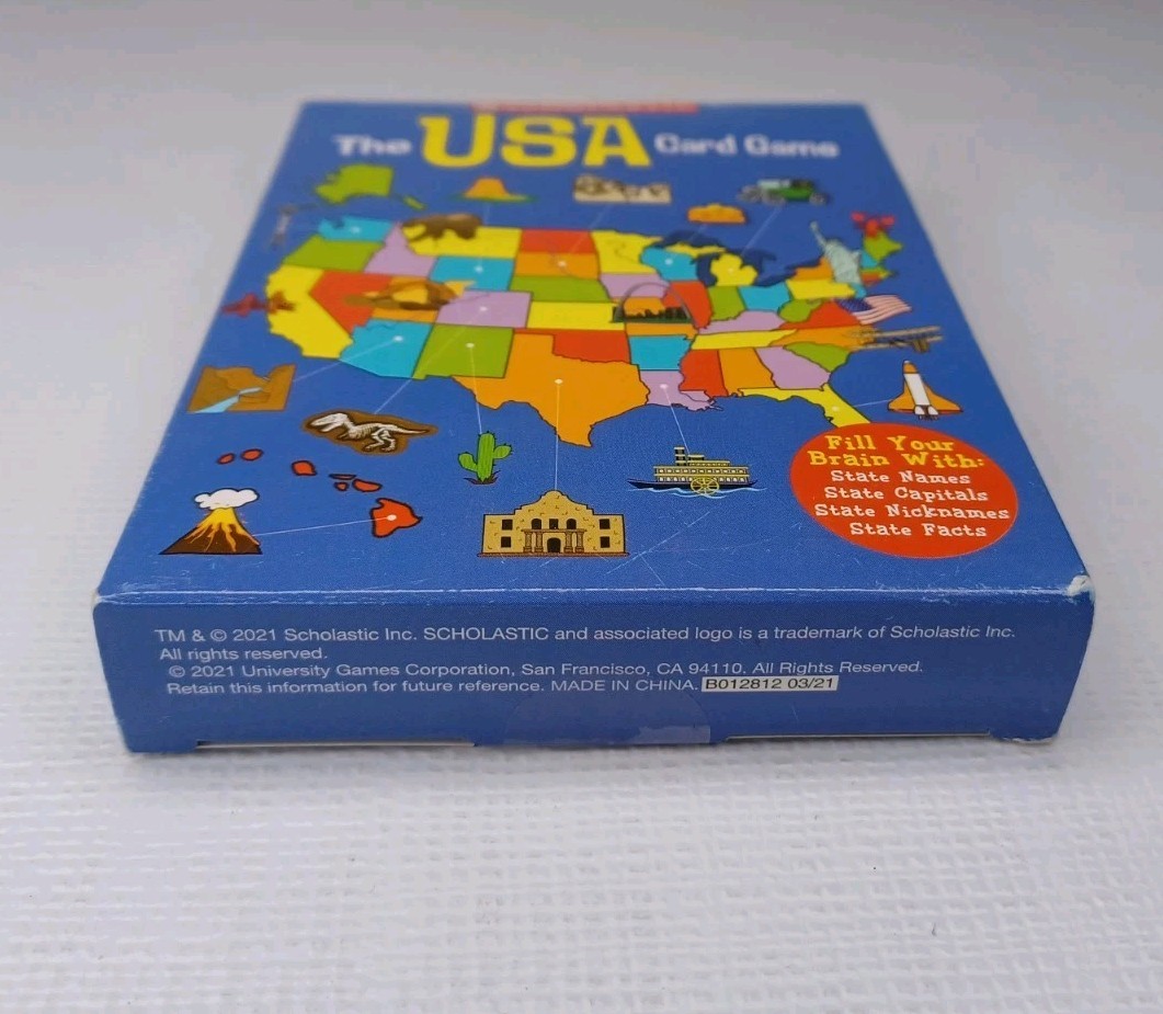 University Games Scholastic The USA Card Game Travel Trivia 2-4 Players Ages 6 +