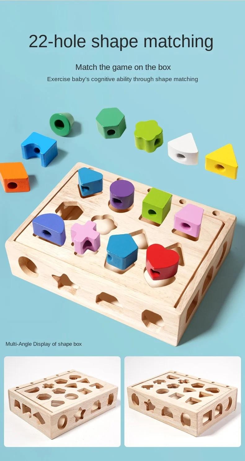 Montessori Wooden Sorting Blocks Color Shape Matching Educational Kids Early Toy