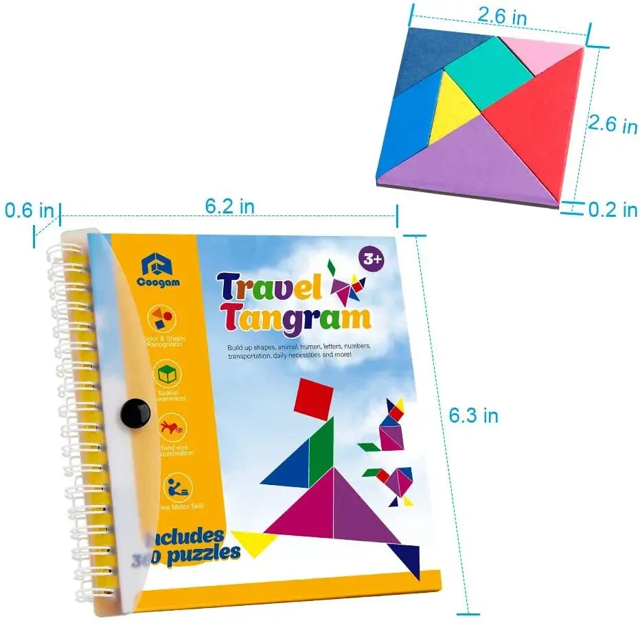 Magnetic Travel Tangram Book STEM Game Puzzle Shape Kids 3+ IQ Educational Toy