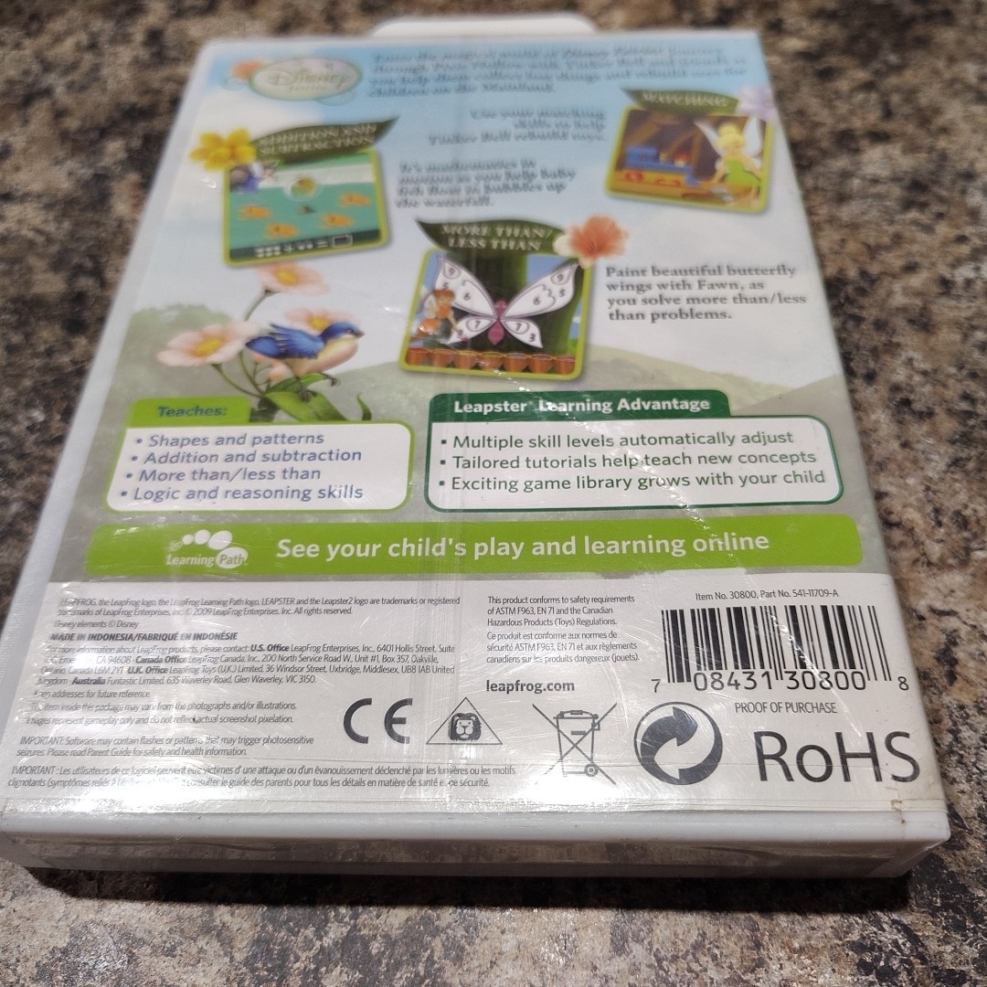 Leapster Learning Game Disney Tinker Bell Fairies Ages 4-8 Leap Frog New
