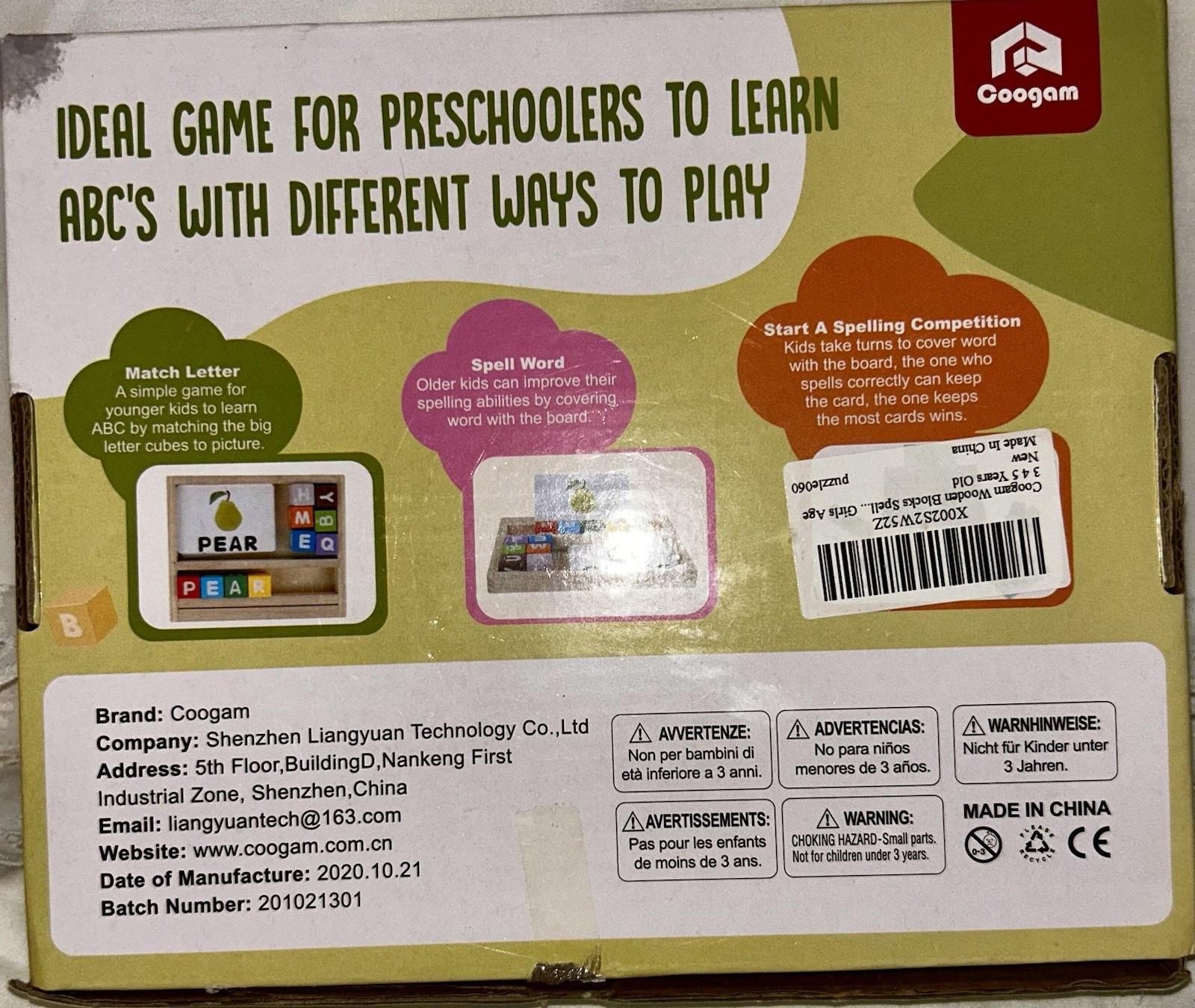 Coogam Matching Letter Game Alphabet Toy Ages 3+ MPN 201021301