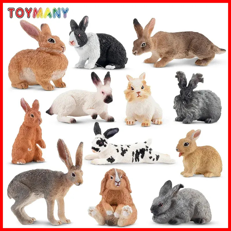 12Pcs Simulation Rabbit Farm Animal Model Toy Mini Rabbits Figures Dolls Action