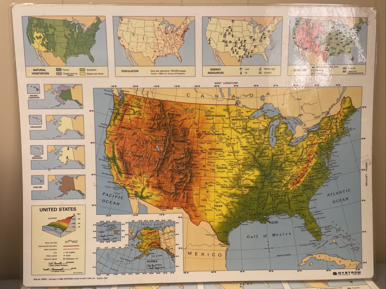 Nystrom Herff Jones Laminated World United States 2-Sided Map 17 x 22 Map#2BSM1