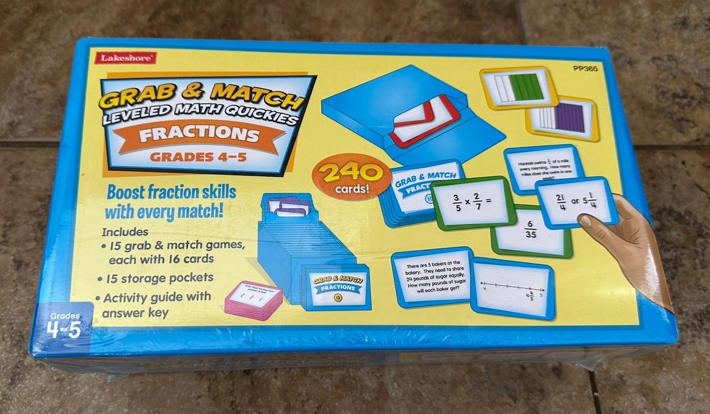 New Lakeshore Learning: Grab & Match Leveled Math Quickies Fractions Grades 4-5