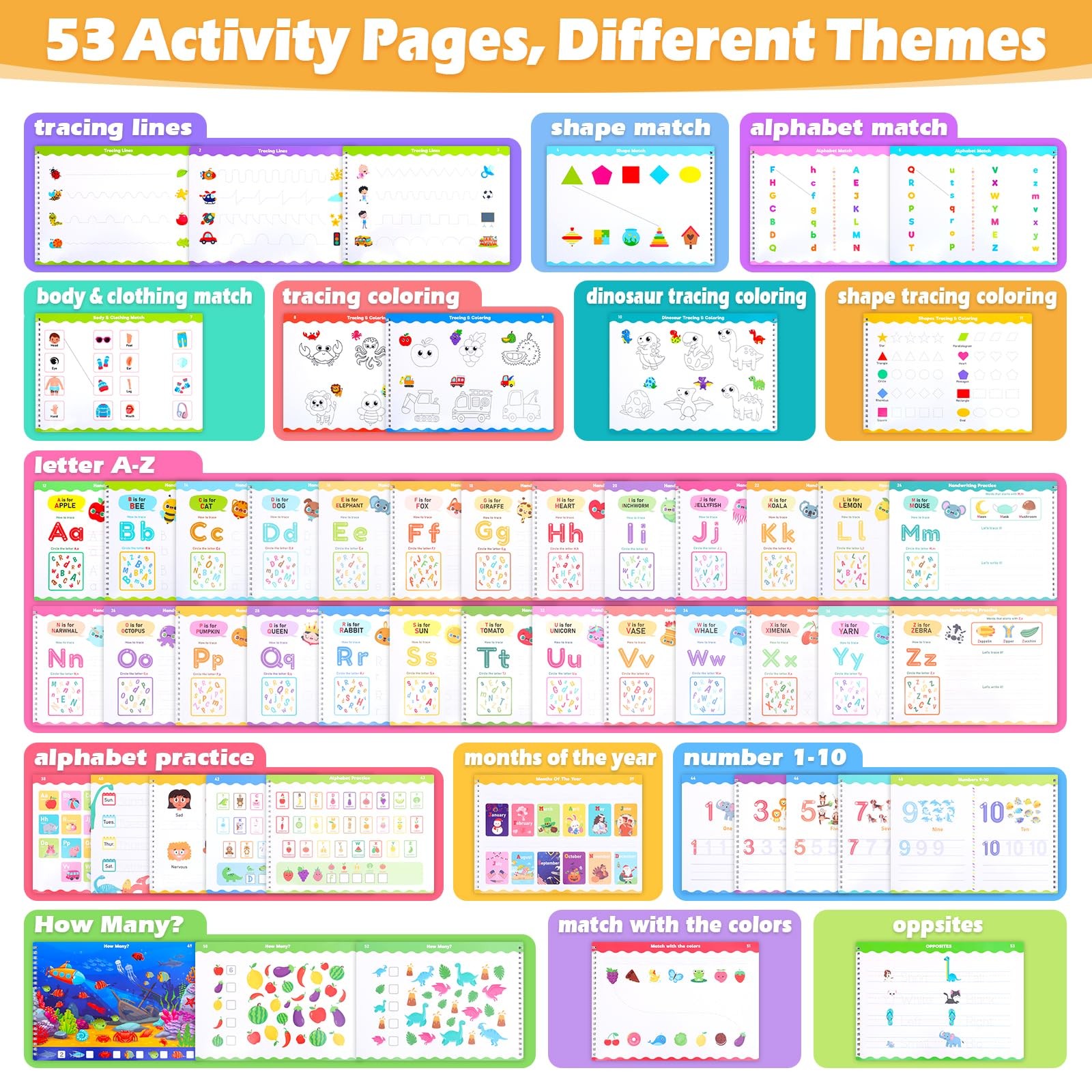 Thboxes Preschool Busy Book for Kids Ages 3-5 – 53 8.5 x 11 inches, Colorful