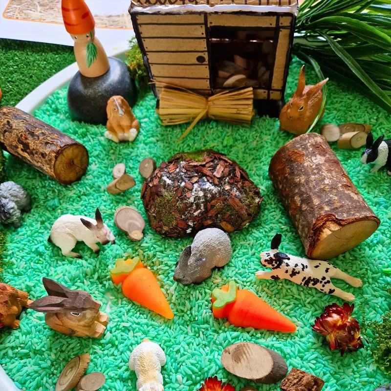 12Pcs Simulation Rabbit Farm Animal Model Toy Mini Rabbits Figures Dolls Action