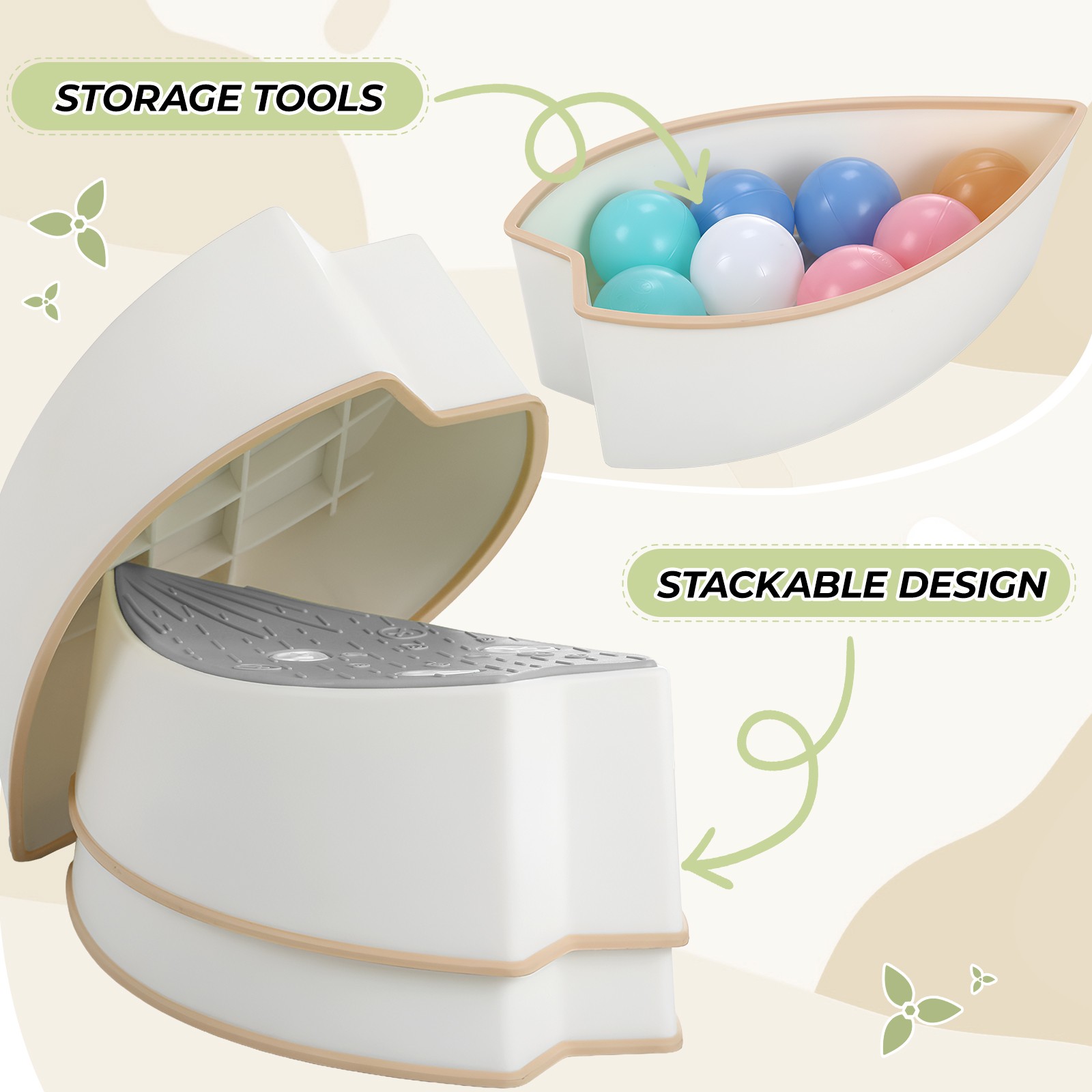 Stepping Stones for Kids, 3 Pcs Anti-Slip Balance Stones for Toddler, Gray