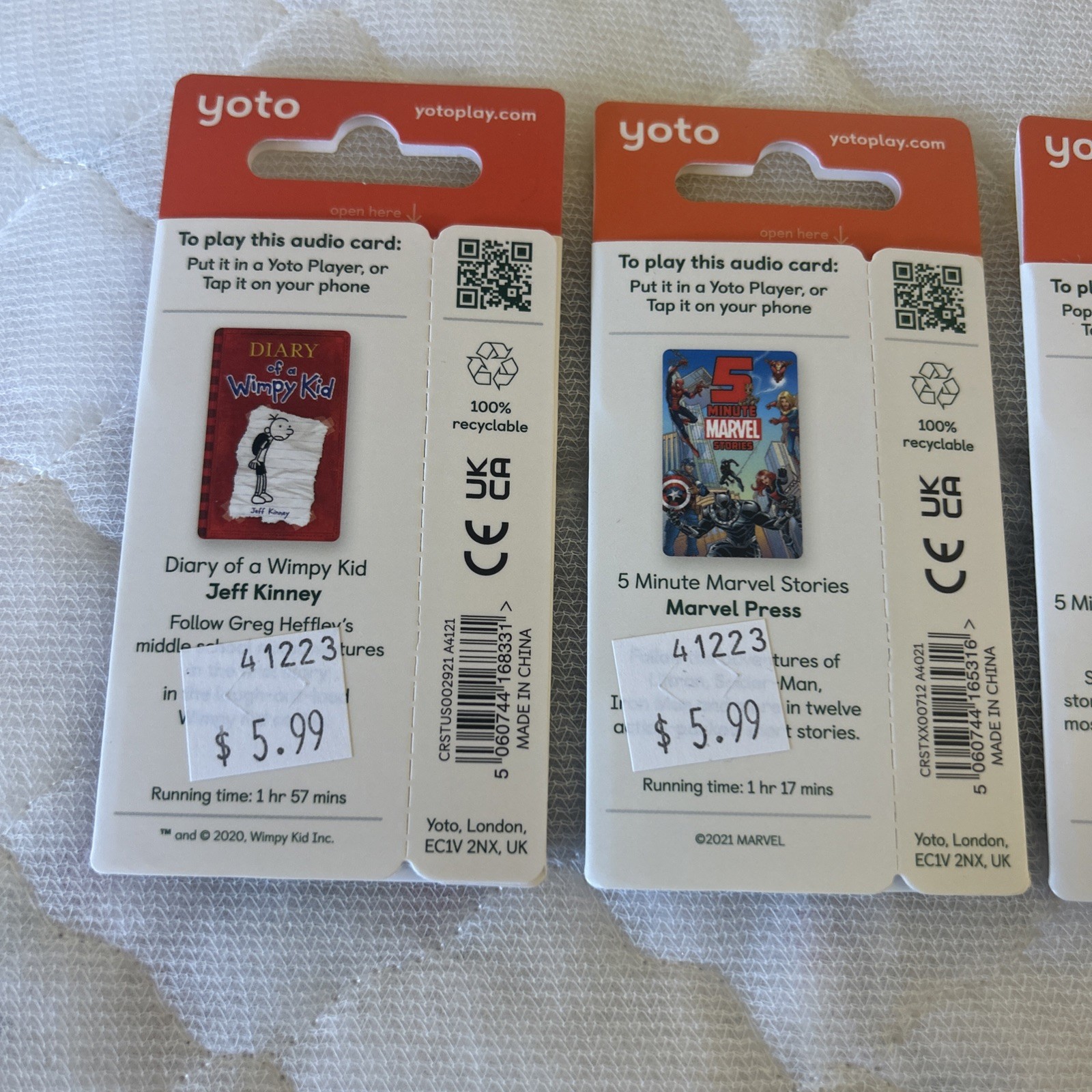 4 Yoto Cards Disney Moana sleepy time stories wimpy kid 5 minute marvel stories