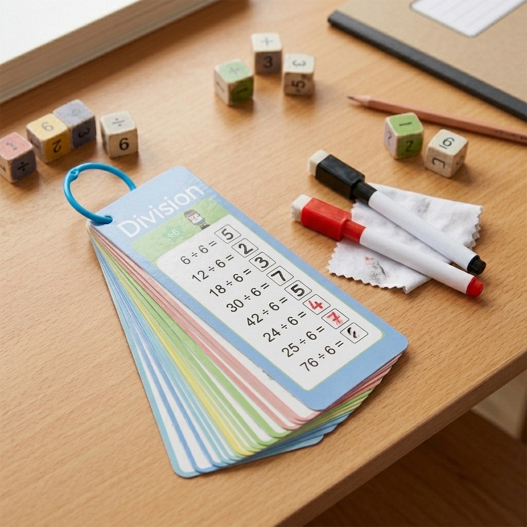 15 Division Math Flash Cards with 2 Markers & Ring for Kids Math Learning
