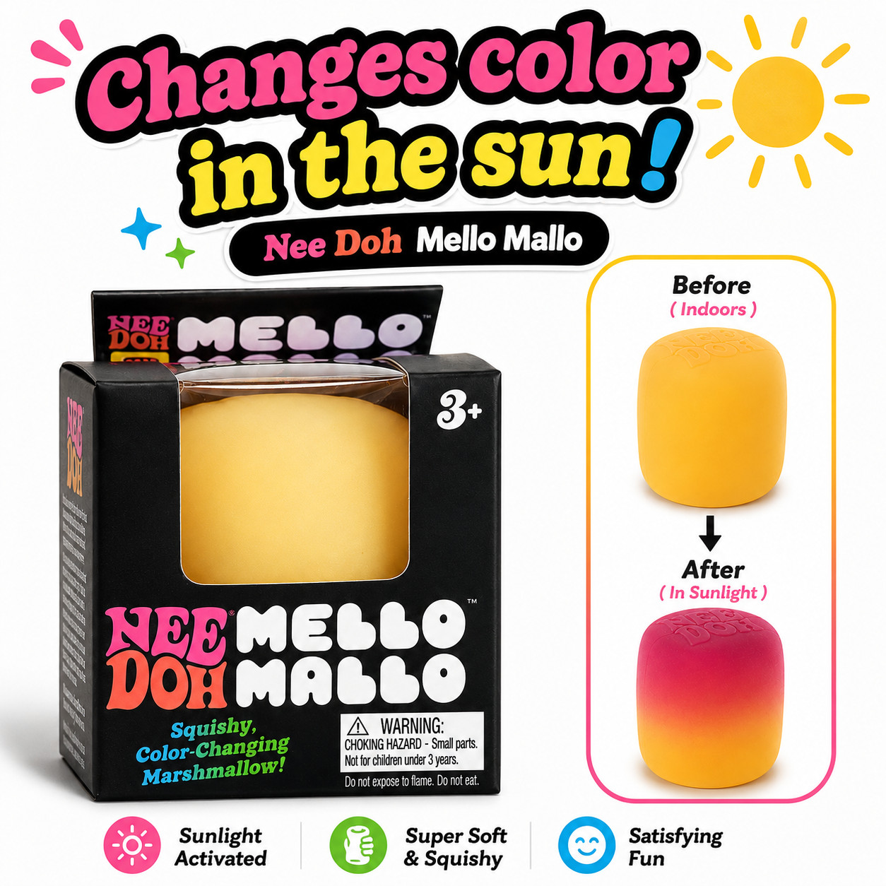 Lot Of 2 NEW Authentic Yellow NeeDoh Mello Mallo Color Change Squishy Viral Toy