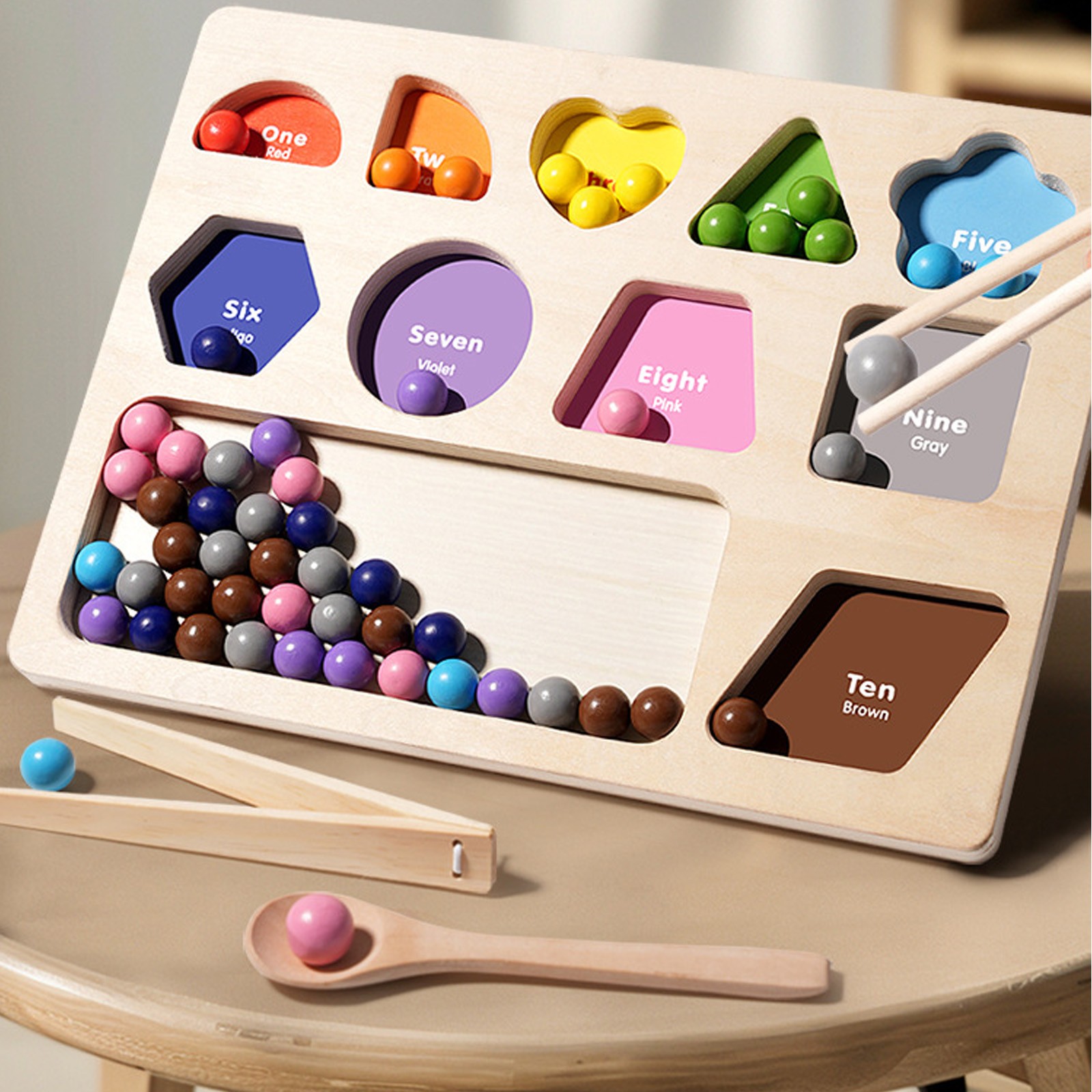 59PC Wooden Bead Counting Math Board Matching Color Sorting Game for Age 3+ Kids
