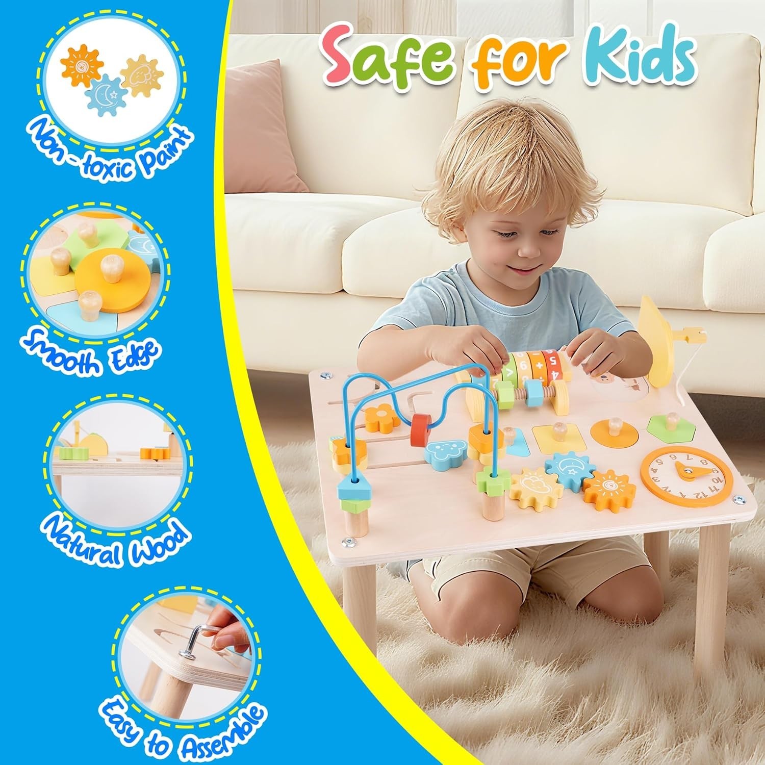 Activity Table for 1 2 Year Old, 8 in 1 Wooden Montessori Activity Center Toys