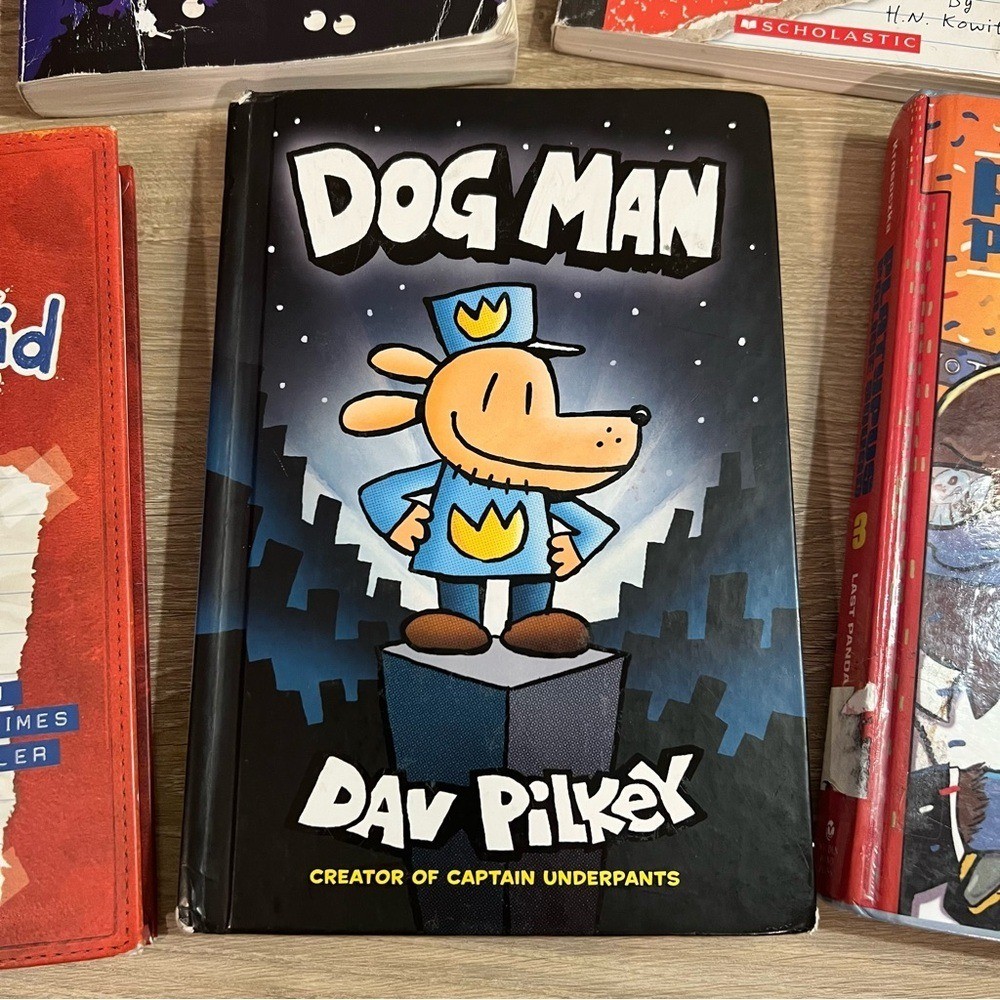 Boys Graphic Novel Book Lot Dog Man Wimpy Kid 5 Book Set Grades 3-6