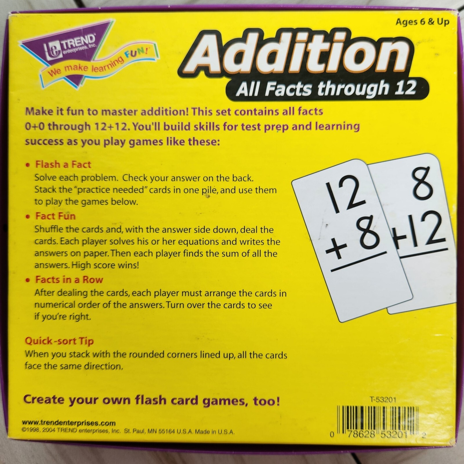 Trend Enterprises Flash Cards. Addition & Multiplication. All Facts 0 Through 12