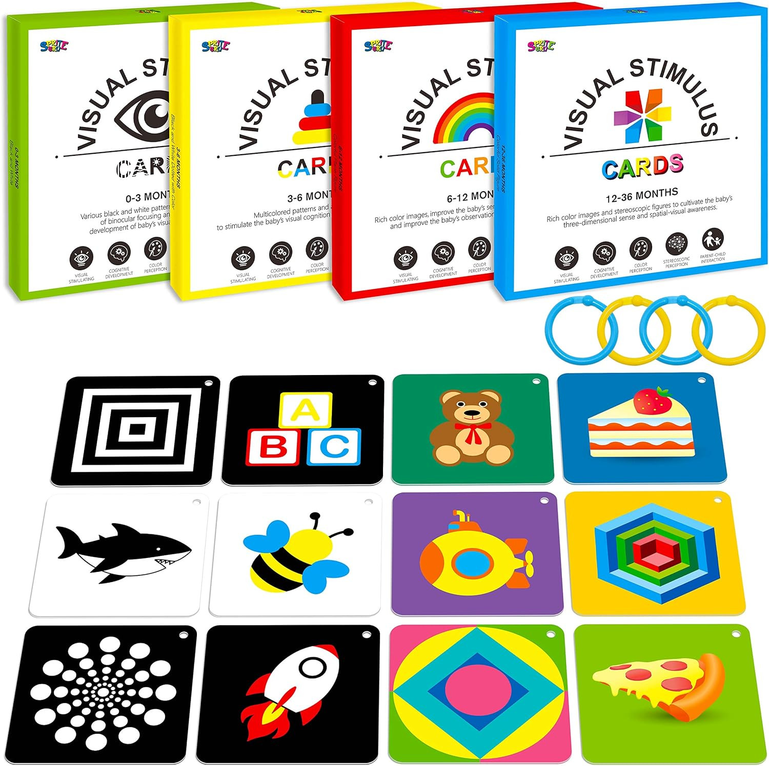 100 PCS 200 Page Black White Colorful 3D Visual Stimulation Baby Flashcard for N
