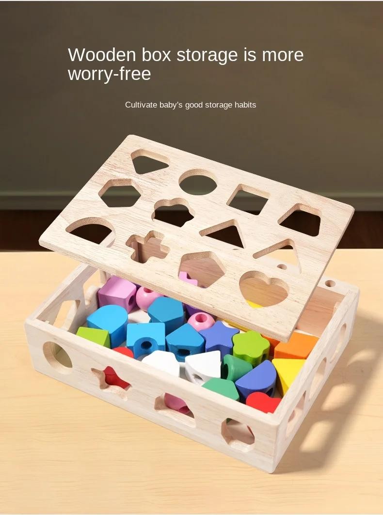 Montessori Wooden Sorting Blocks Color Shape Matching Educational Kids Early Toy