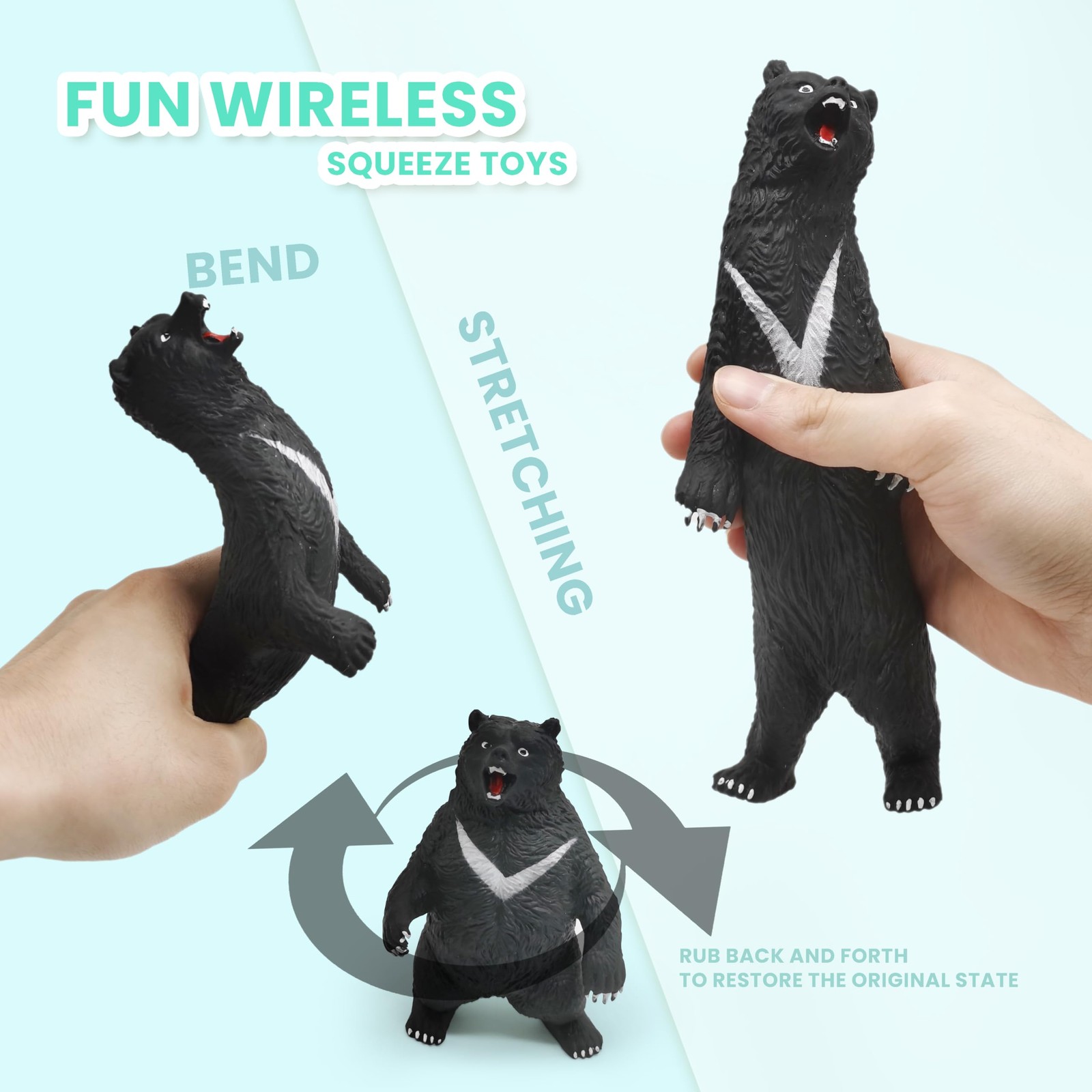 ZTATU Black Bear Stress Balls for Adults (1PCS) Squishy Toys Small to Medium