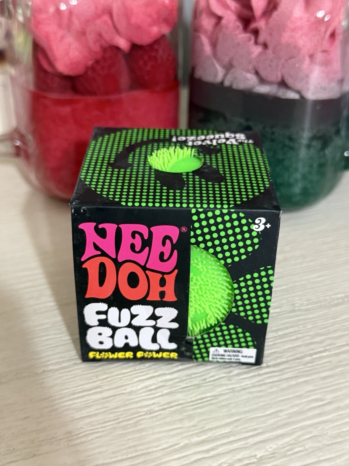 Green Needoh FUZZ BALL Flower Power Nee Doh Squishy NEE-DOH Fuzzball AUTHENTIC