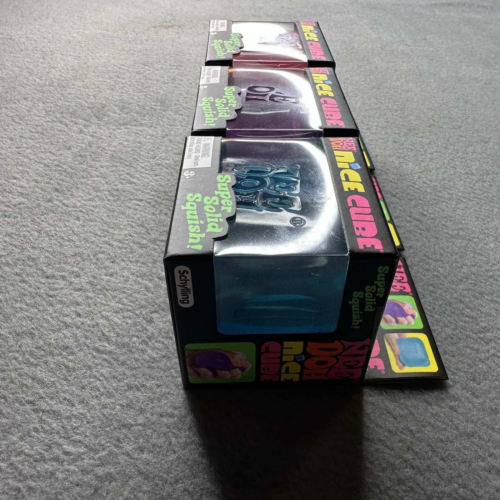 Lot 3 NeeDoh Nice Cube Super Solid Squish Fidget Sensory Pink Purple Blue NEW