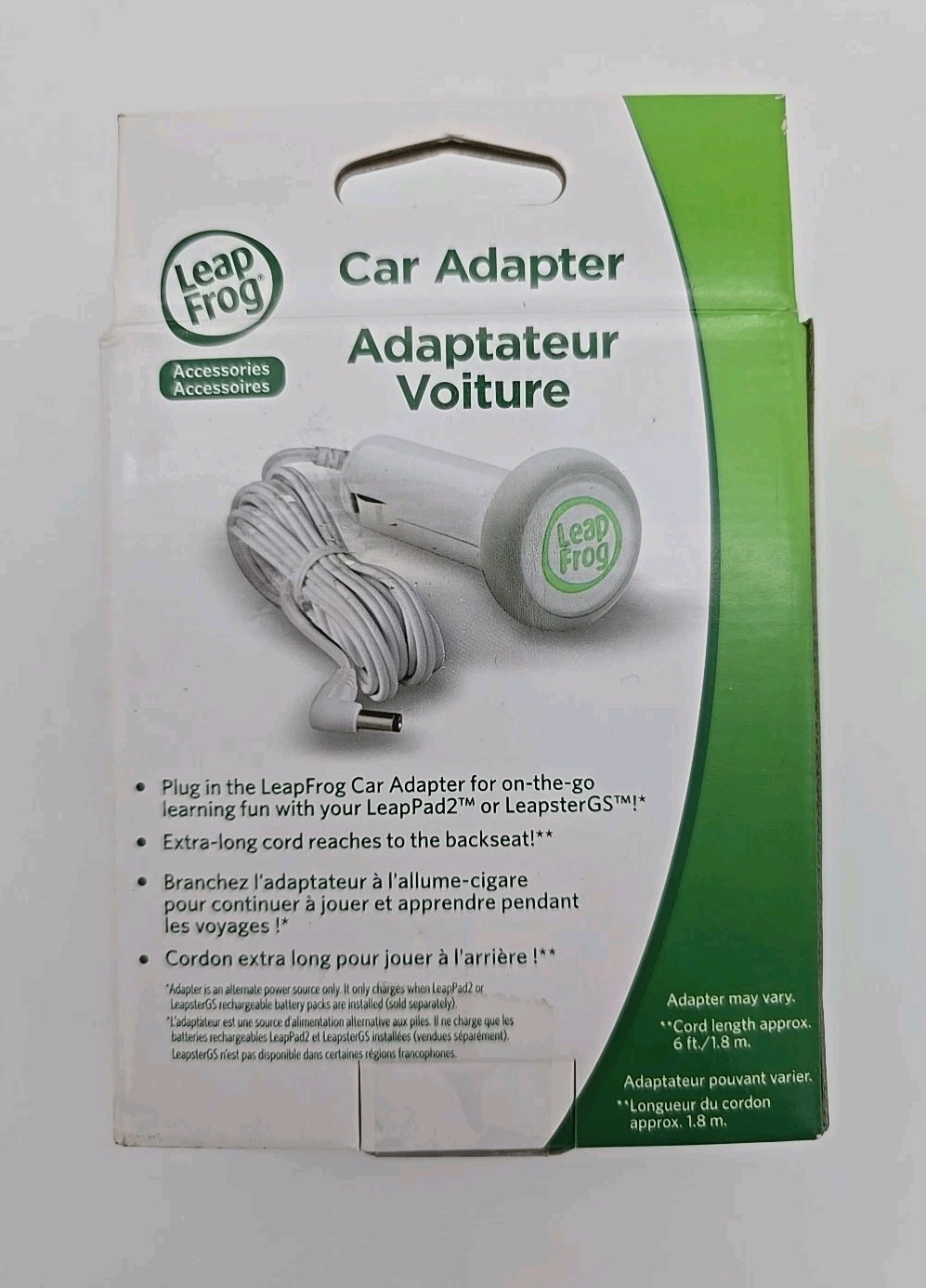 Leap Frog Car Adapter works with Leap Pad/2 Leapster GS Continuous Power OnTheGO