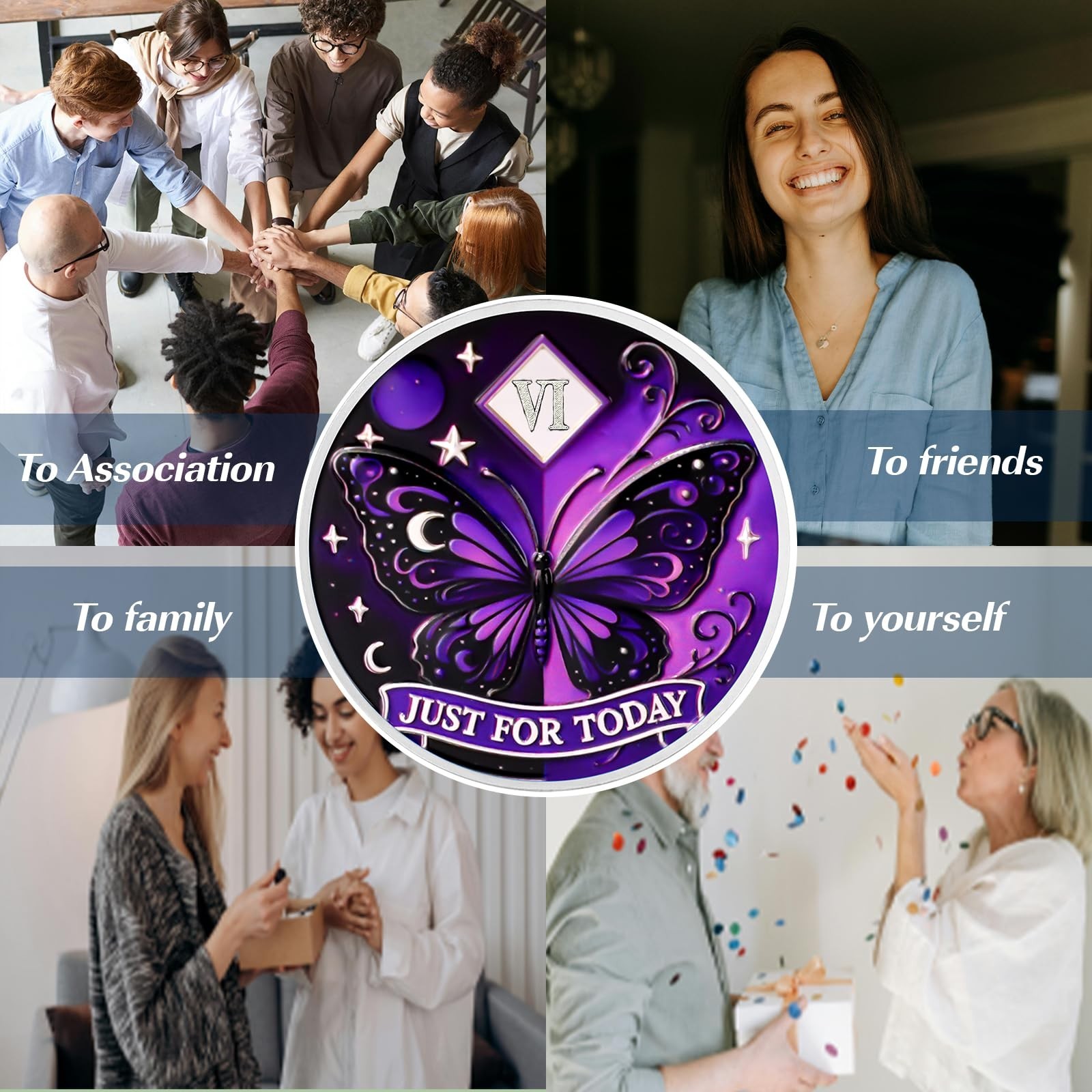Moonlit Butterfly of Hope 6 Year Sobriety Coin, Affirmation AA Chips, Addicti…