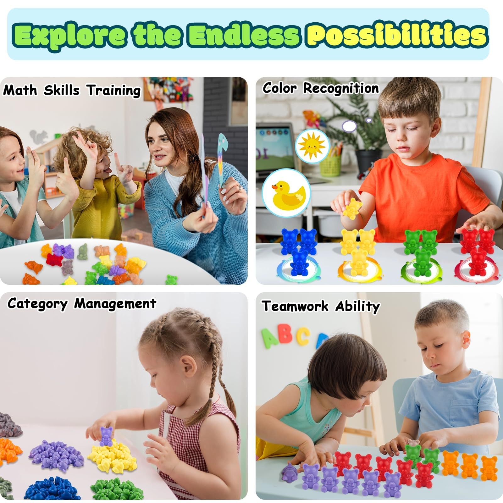 XINHUIDALSQ Rainbow Counting Bears Set of 60, 6 Colors Sorting Teddy Plastic …