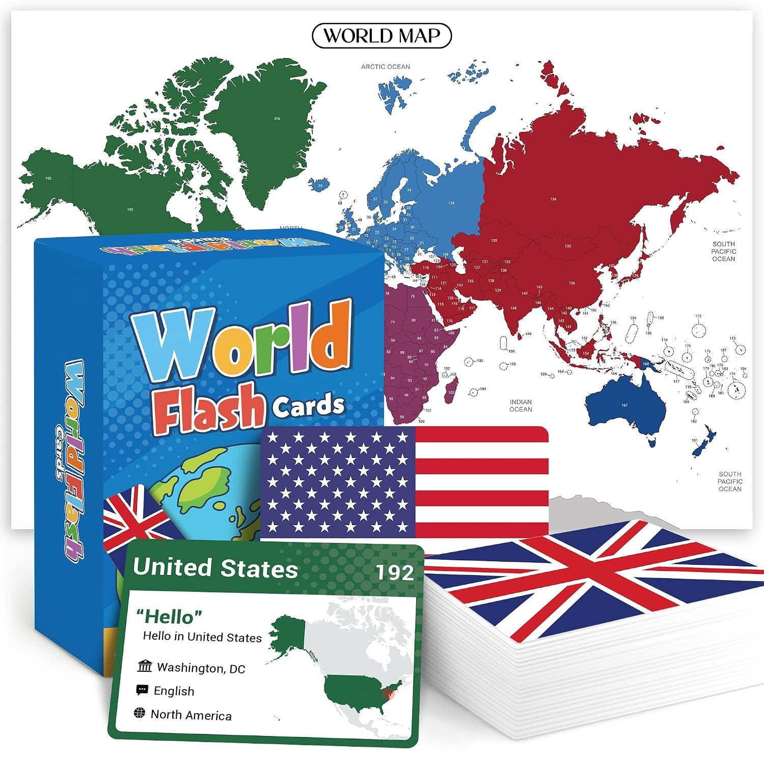 World Flags Flashcards 245 Countries Geography Game with World Map Educational