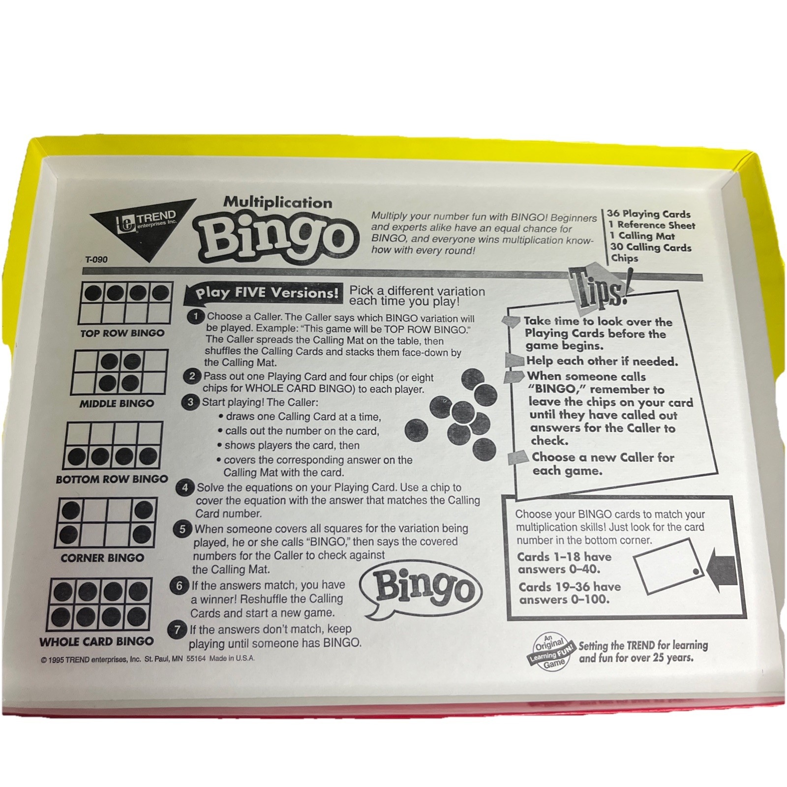 Multiplication Bingo An Original Game Ages 8 And Up