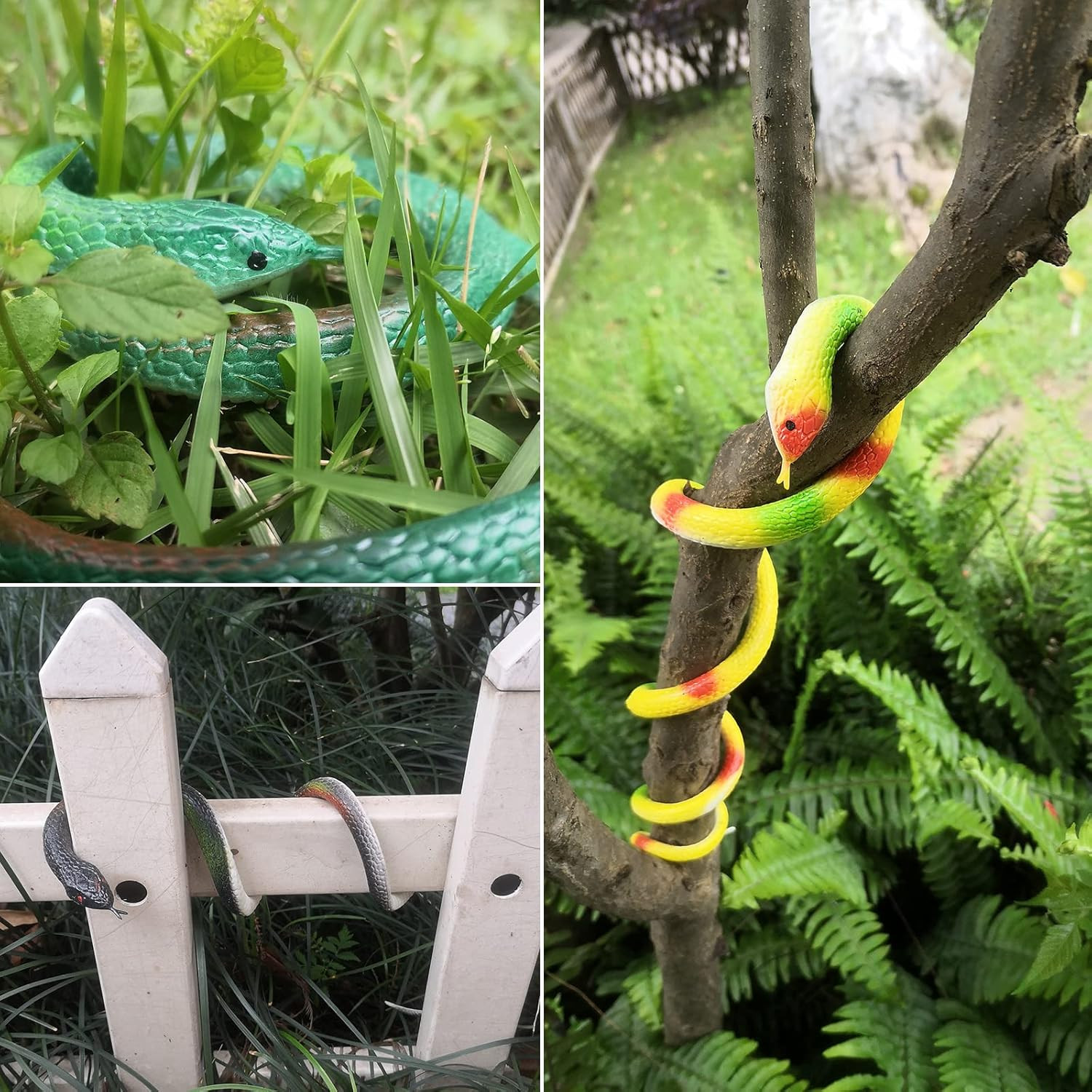 LXS Rubber Snakes to Keep Birds Away – 4 Pieces Realistic Fake Rubber Snake Toys
