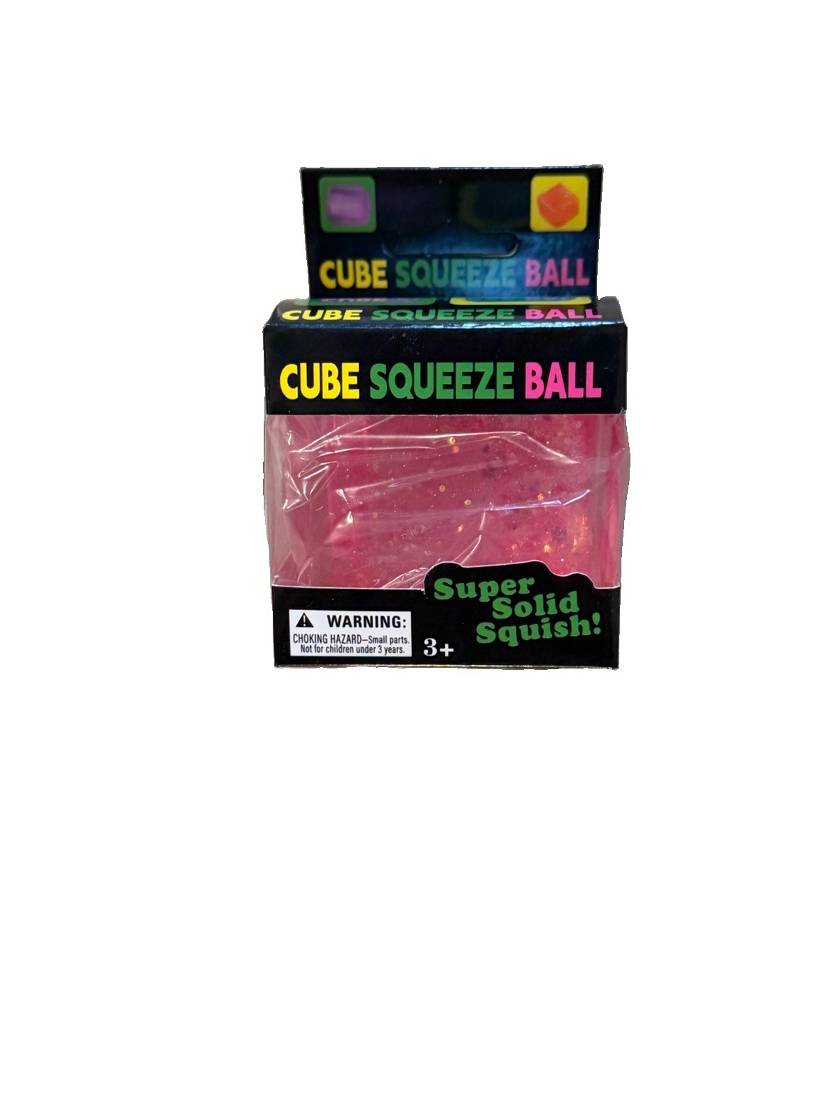 Super Solid Squish Squishy Cube Tactile Squeeze Toy, Blue Glitter, Ages 3+