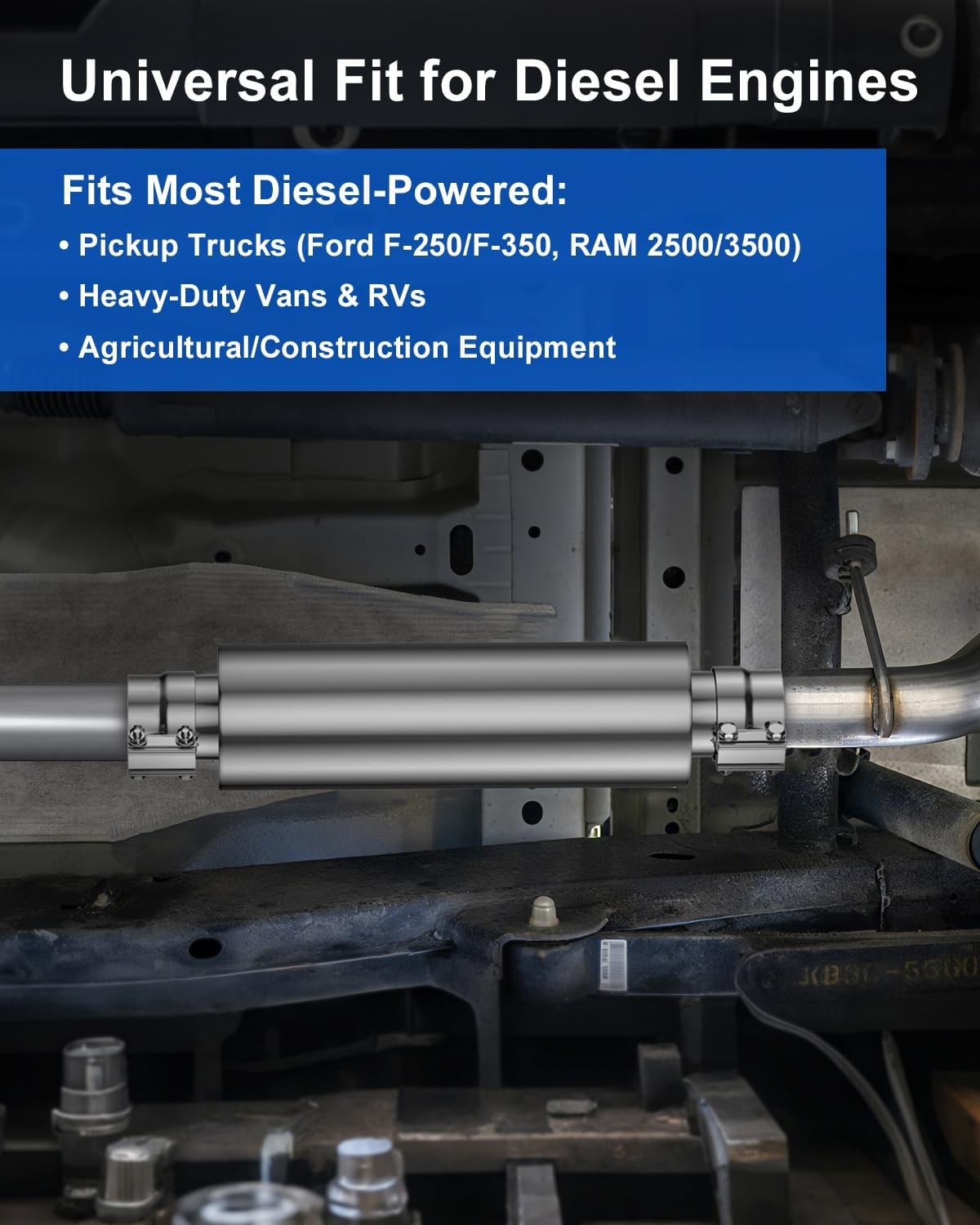 4 Inch Inlet Diesel Muffler Exhaust with Clamp- 7″ x 24″ Body – 30″ OAL – Straig