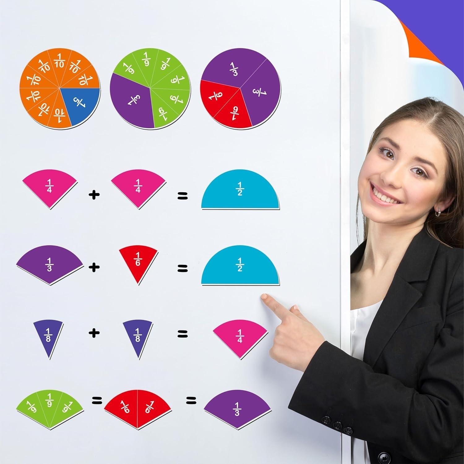 78 PCS Magnetic Fraction Tiles, Educational Math Learning Manipulatives Set f…