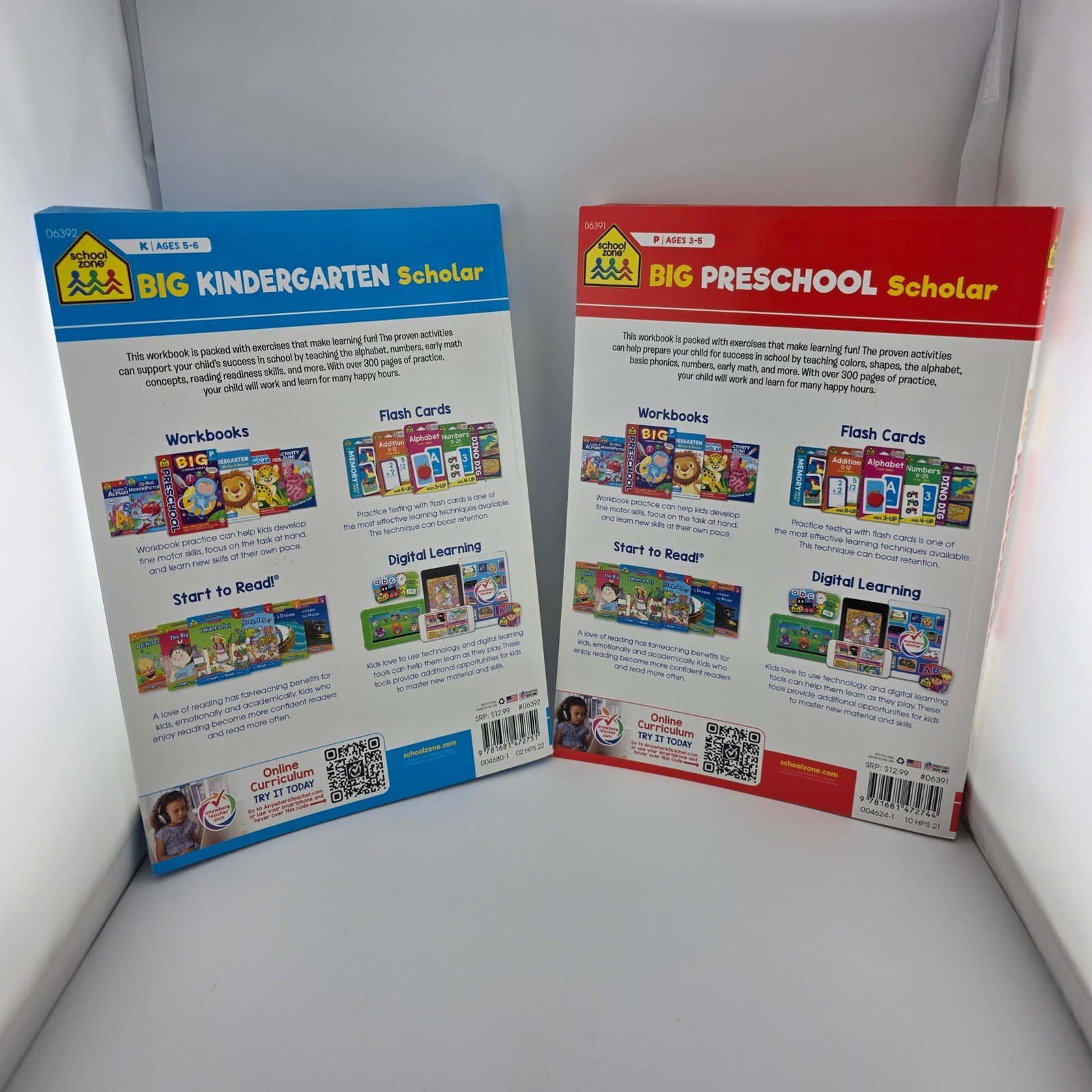 School Zone Big Preschool & Kindergarten Scholar Workbook Bundle 2 Books
