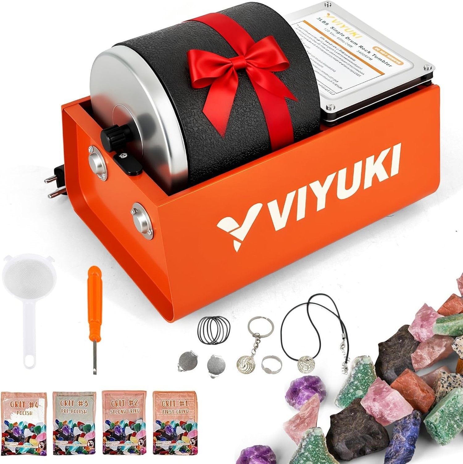 Rock Tumbler Kit- 3 Lb. Extra Large Capacity Barrel, Complete Rock Polisher w…