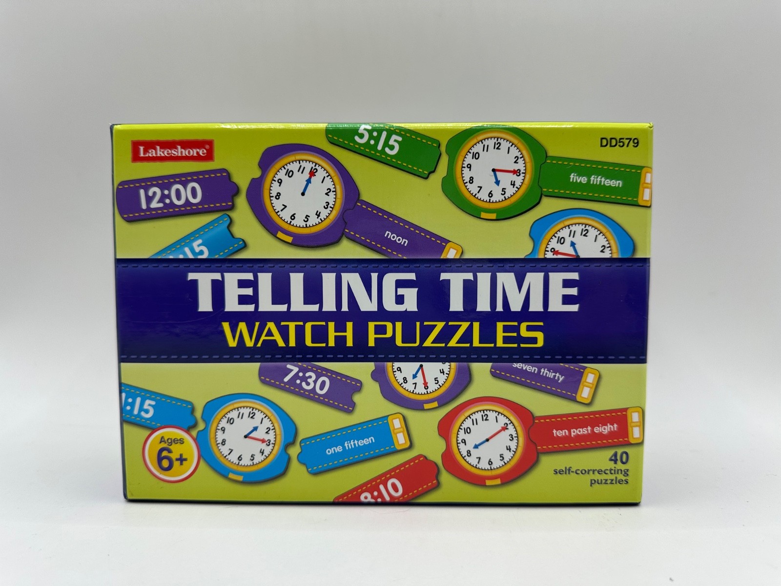 Lakeshore Telling TIme Watch Puzzles 40 Self Correcting Puzzles COMPLETE Math